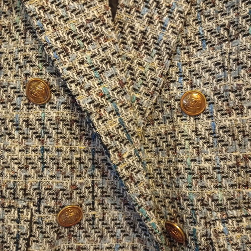 Tweed jacket long with double buttons like new, blue and beige