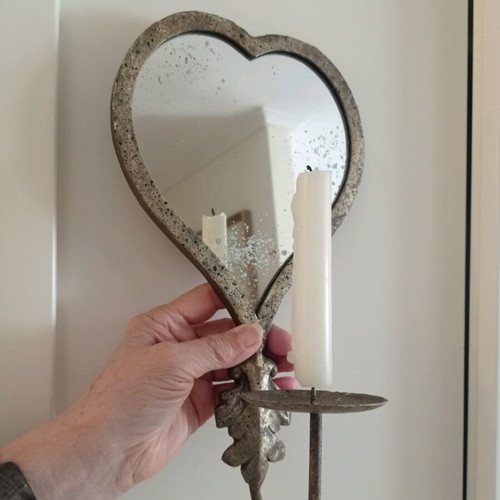 Candle holder with heart-shaped mirror, Italian, like new