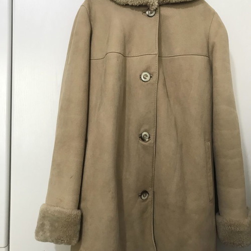 Mouton coat used beige with fur size M