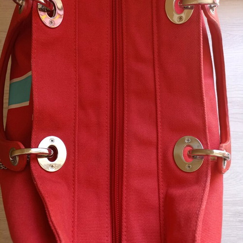 Pomikaki women's bag used, red, cotton and leather