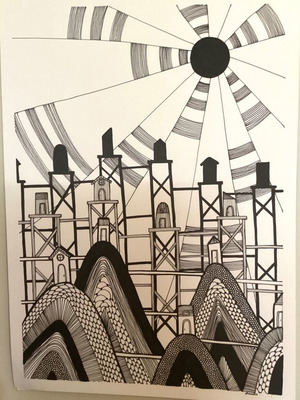 Πόλη πρωτότυπη σε χαρτί ακουαρέλας 240gsm 29,7x41cm