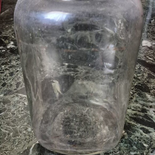 Glass storage container used, height 30 cm, width 14 cm