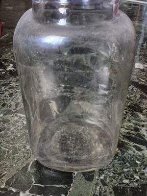 Glass storage container used, height 30 cm, width 14 cm