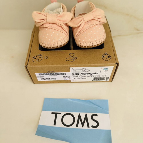 Toms Tiny Alpargata baby shoes like new, pink with bow