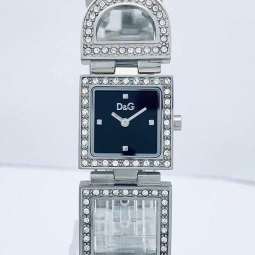 D&G ladies watch like new, silver with black dial and stones
