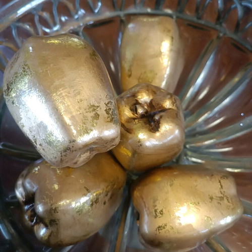 Ceramic decorative fruits gold color set of six like new