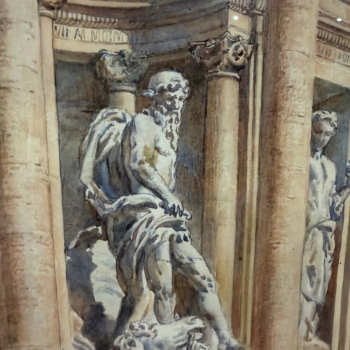 Υδατογραφία Ettore Ascenzi μεταχειρισμένη με θέμα Fontana Di Trevi σε ιταλική κορνίζα