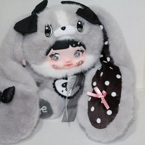 Nommi Mushroom anime doll plush toy, grey bunny outfit