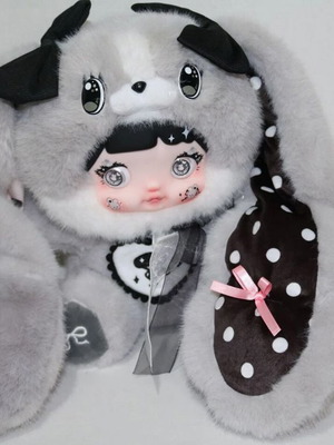 Nommi Mushroom anime doll plush toy, grey bunny outfit