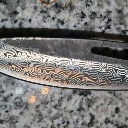 Damask steel folding pocket knife with wooden handle
