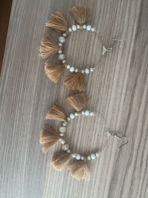 Earrings like new, handmade, beige and turquoise