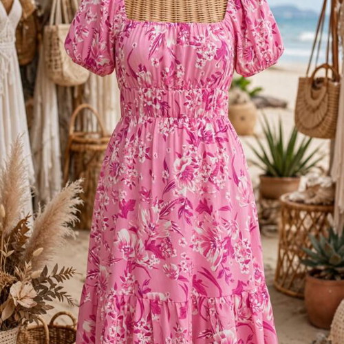 Pink Floral Print Summer Dress Shein like new, size S