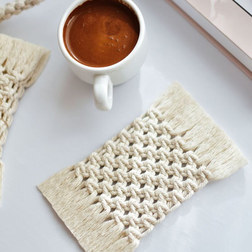 Handmade set of 4 macrame coasters new, natural cord