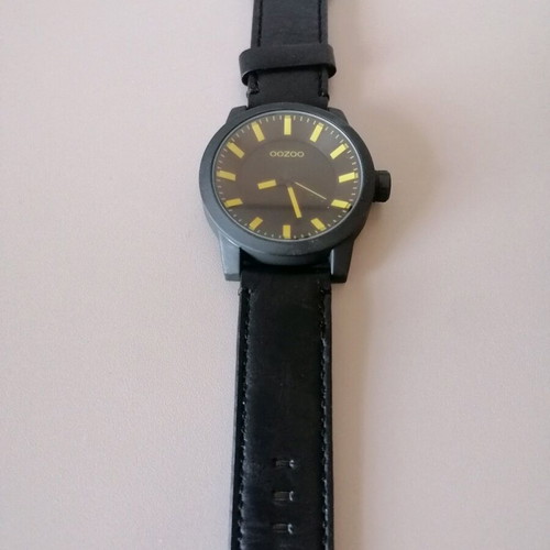 Oozoo watch used, black with leather strap