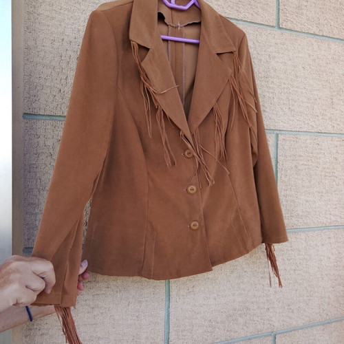Women's camel jacket with tassels, Western Boho Chic style