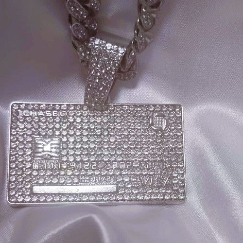 Bank Card Shape Pendant Necklace new, silver with zircon