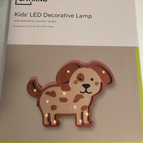 Wooden decorative dog lamp like new with warm LED lights