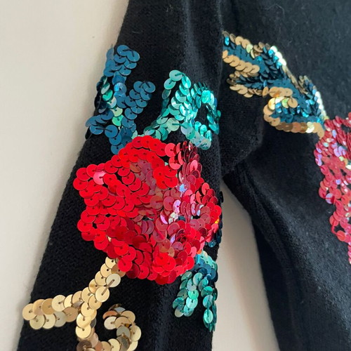 Statement Sequin Floral Sweater used, black with sequins