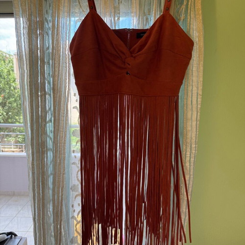 Velvet tirante cropped top like new, orange-red with fringes, size XXXL