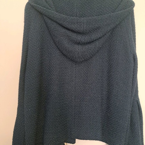 Toi&Moi short coat used, blue bouclé with hood and bell sleeves