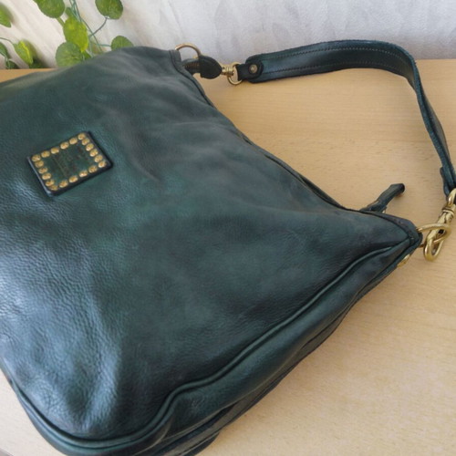 Campomaggi shoulder bag made of natural leather like new, dark green