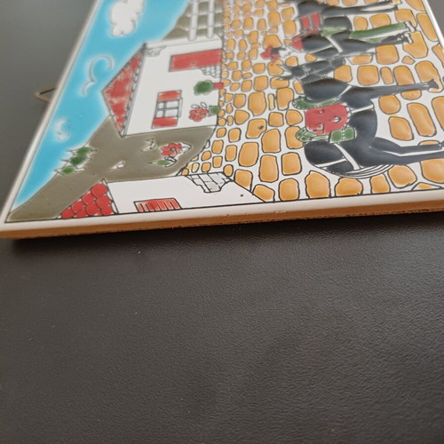 Ceramic tile decorative with muleteer and donkeys, like new