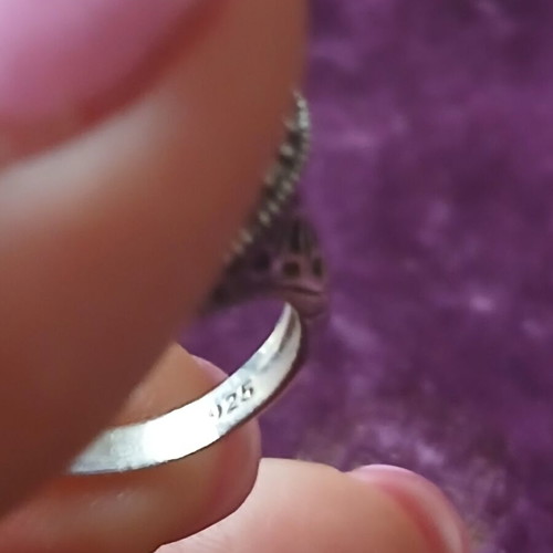Ring with rare purple qade and marcasite in 925 silver, size 17.5mm, Spanish brand like new
