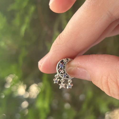 Pandora Moon and Stars Charm like new, silver with blue stones