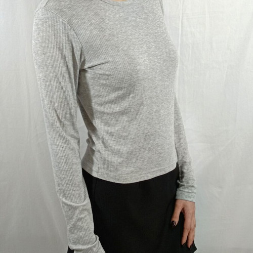 Shein Grey Rib Knit Long-Sleeved Blouse Like New, Size S