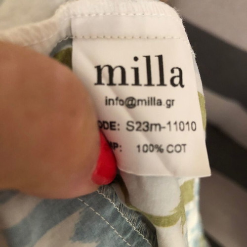 Milla crop cotton pants size L used, white and blue