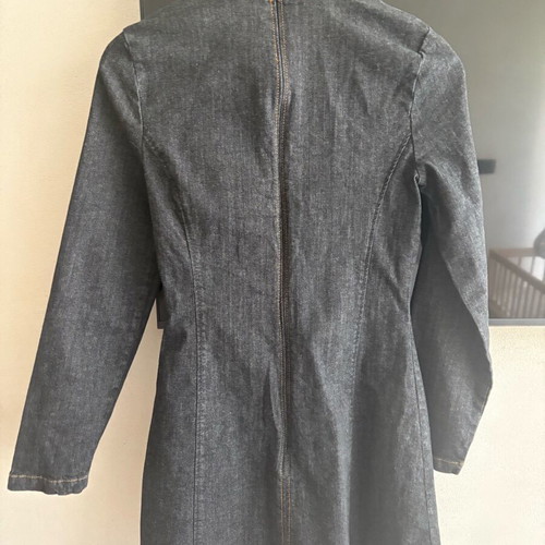 Zara denim mini dress like new, size XS, gray with yellow stitching