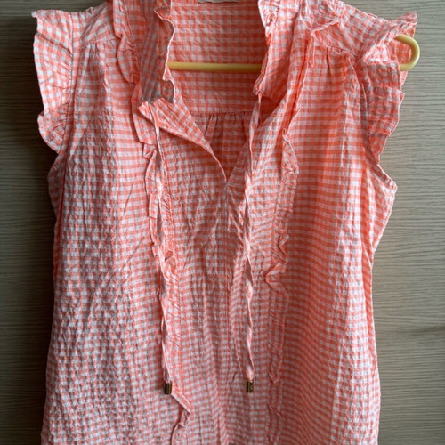 Regalinas checked sleeveless blouse like new with ruffles and tie