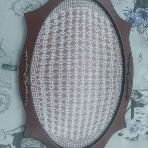 Serving tray used with wooden frame and brass handles