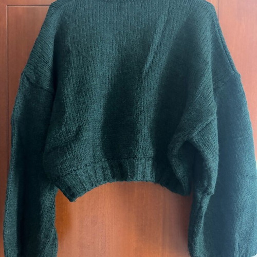 Karavan short cardigan like new, green with puffed sleeves