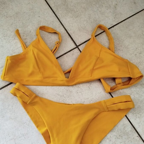 Bikini mustard used, size L with adjustable straps