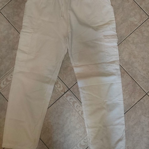 Linen cargo pants unisex like new, white, cotton drawstring