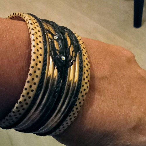Handmade wide bracelet used, gold and black