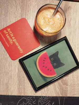 Cute Cat Frame with Watermelon 10x15 Kawaii Wall Art
