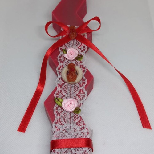 Zigzag Candle 24 cm Red Handmade with Tsoureki Scent