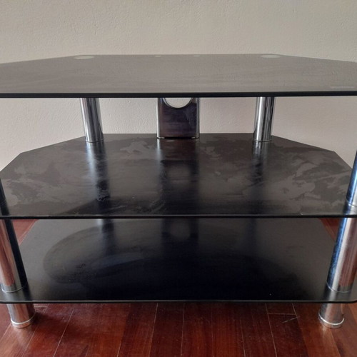 Glass TV stand like new, black with three levels