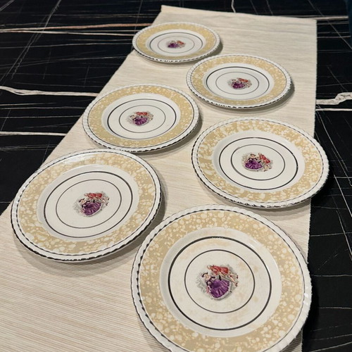 Minokiki set of 6 vintage appetizer plates used, 1960s-70s