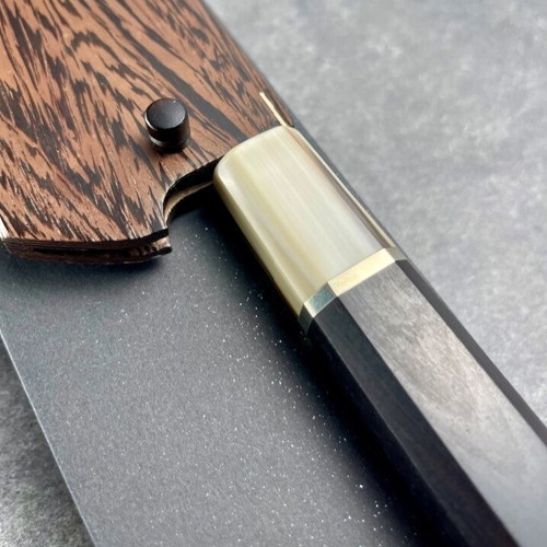 Yoshikane Amekiri White 2 Gyuto 240mm new, Stainless Clad Nashiji Finish with Saya