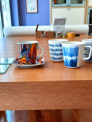 Set of 4 Melamine Cups, Glass Coffee Cup with Saucer, Stainless Steel Briki and Gift