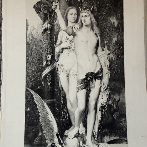 Engraving used, collectible old, 19 x 28 cm