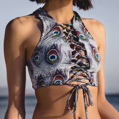 Be A Bee bikini top size XS/S with peacock pattern like new