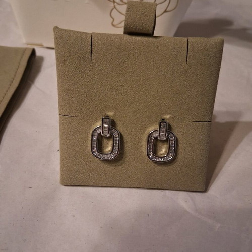 Earrings platinum plated steel and zirconia new, square shape