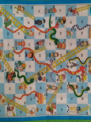 Snakes & Ladders board game used with 8 pawns and 1 die