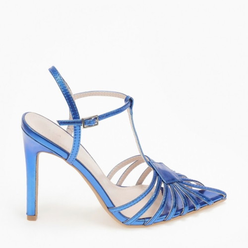 Ideal Shoes blue pointed toe sandals new, 12cm heel