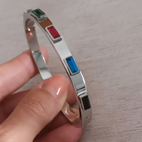 Stainless Steel Bracelet with Colorful Stones like new, oval shape