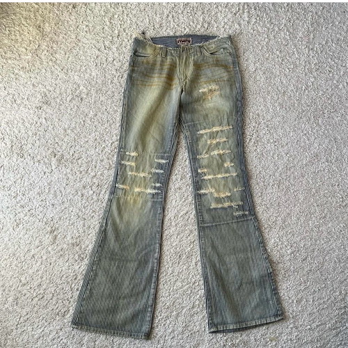 Distressed striped flare pants low-rise, new, size XS